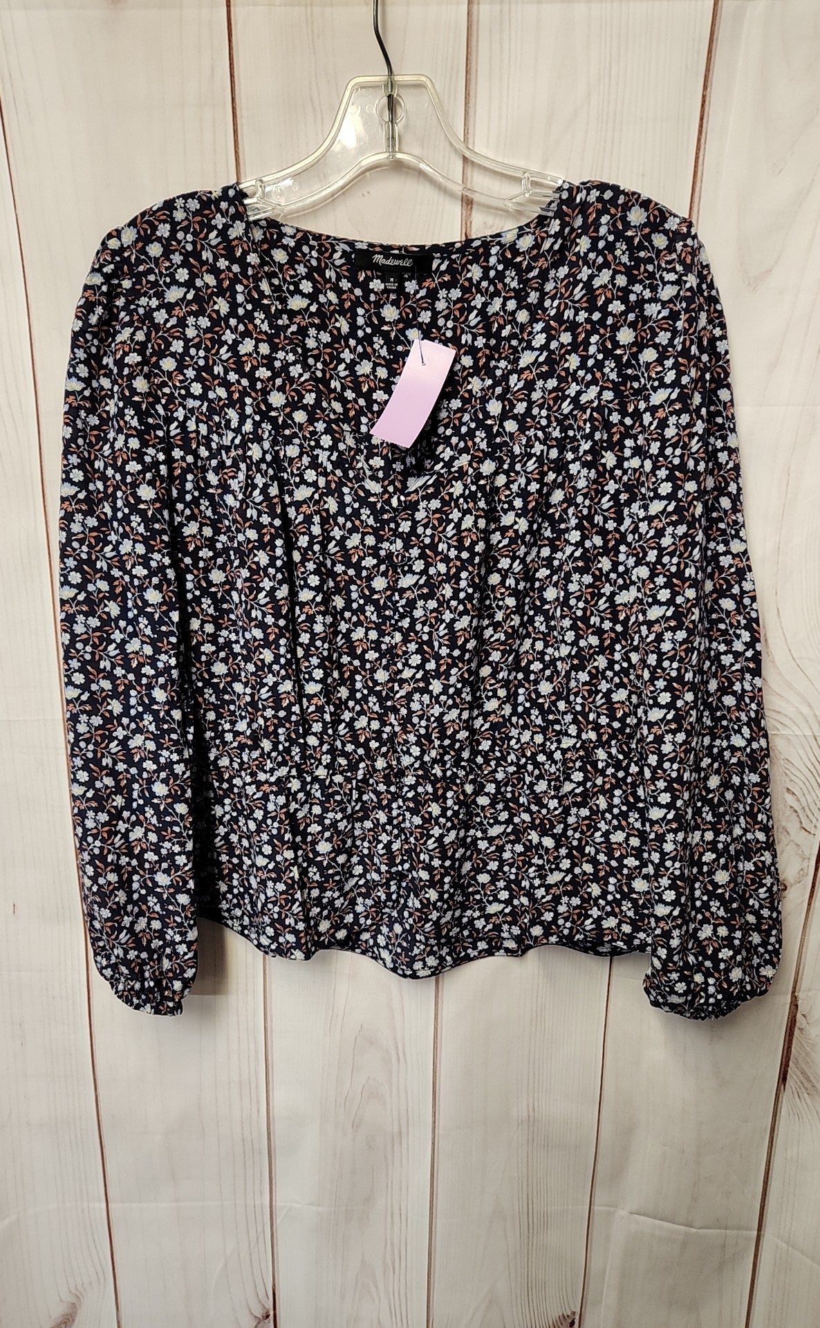 Madewell Women's Size M Navy Floral Long Sleeve Top