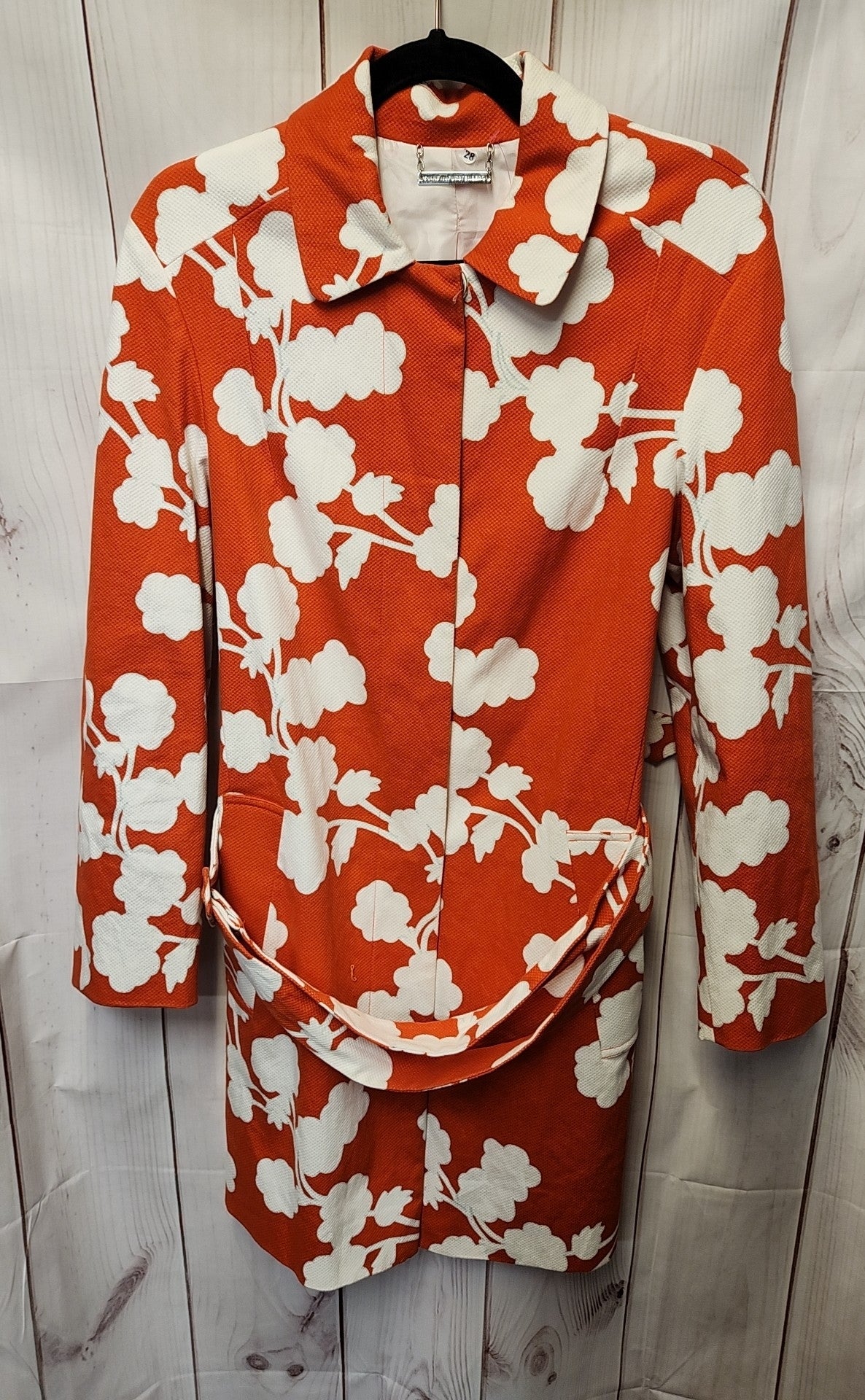Diane VonFurstenberg Women's Size 10 Orange Floral Coat