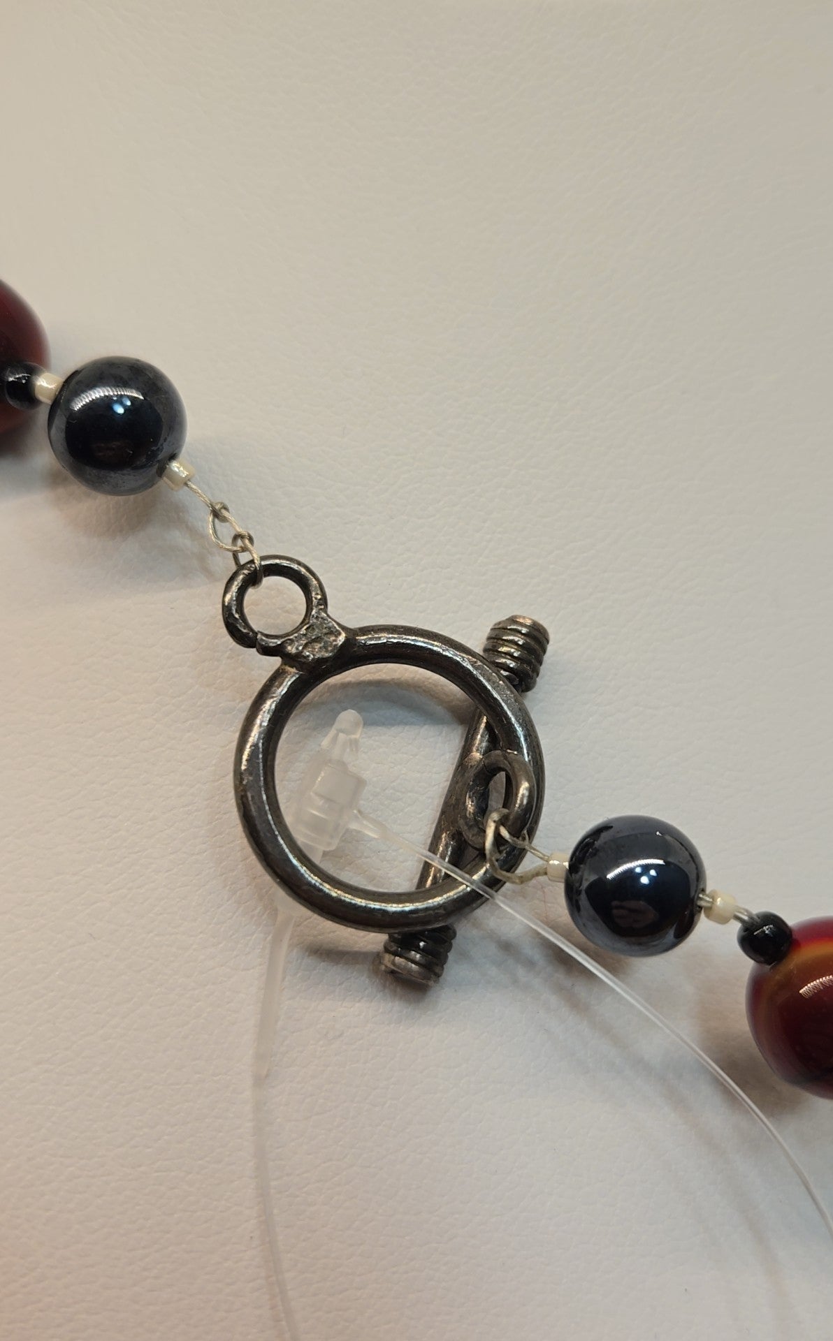 .925 Sterling Silver Mexico Toggle Red Beaded Necklace