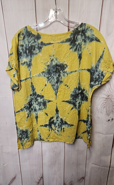 Bellambra Women's Size S Yellow Linen Tie Dye Short Sleeve Top