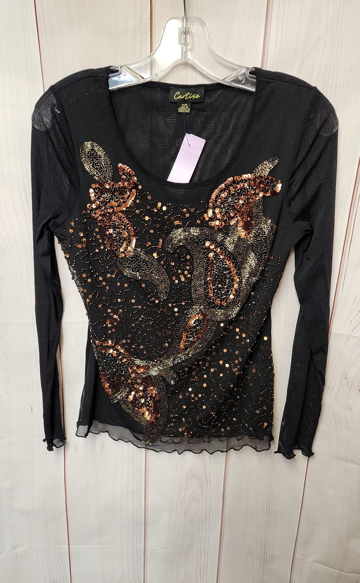 Cartise Women's Size M Black Sequined Long Sleeve Top