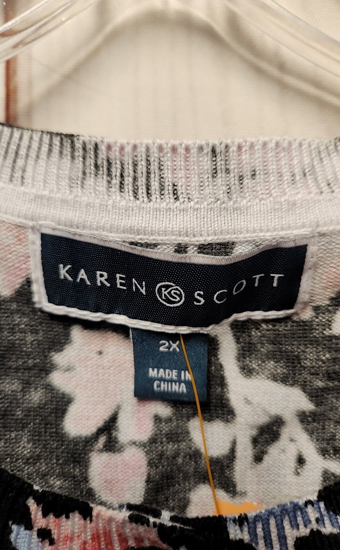 Karen Scott Women's Size 2X Black Floral Cardigan