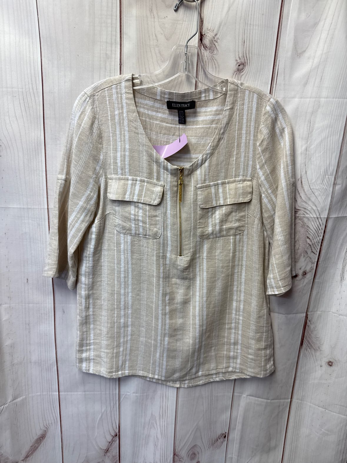 Ellen Tracy Women's Size XS Beige 3/4 Sleeve Top