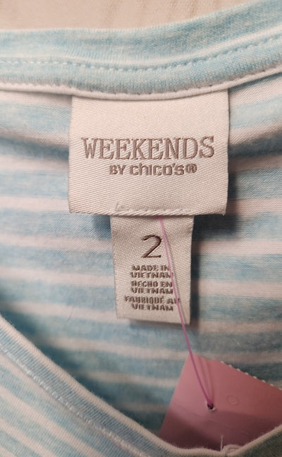 Chico's Women's Size 2 = US L Light Blue Short Sleeve Top