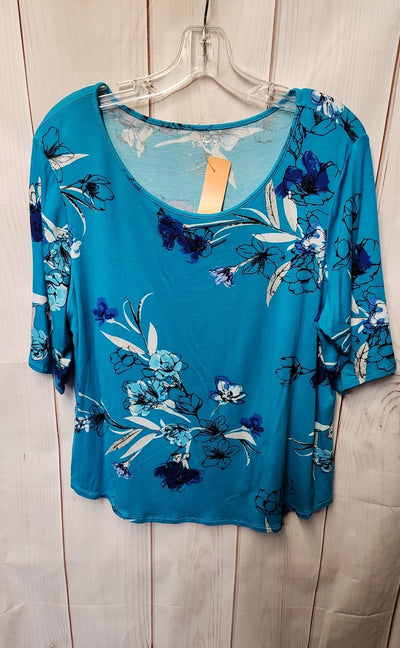 Apt 9 Women's Size XL Petite Blue Floral Short Sleeve Top