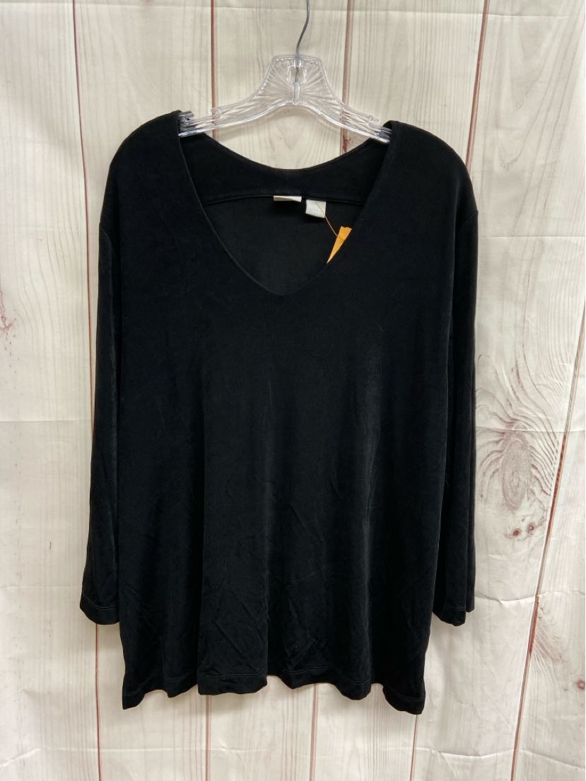 Chico's Women's Size 4 = US 20/22 Black 3/4 Sleeve Top