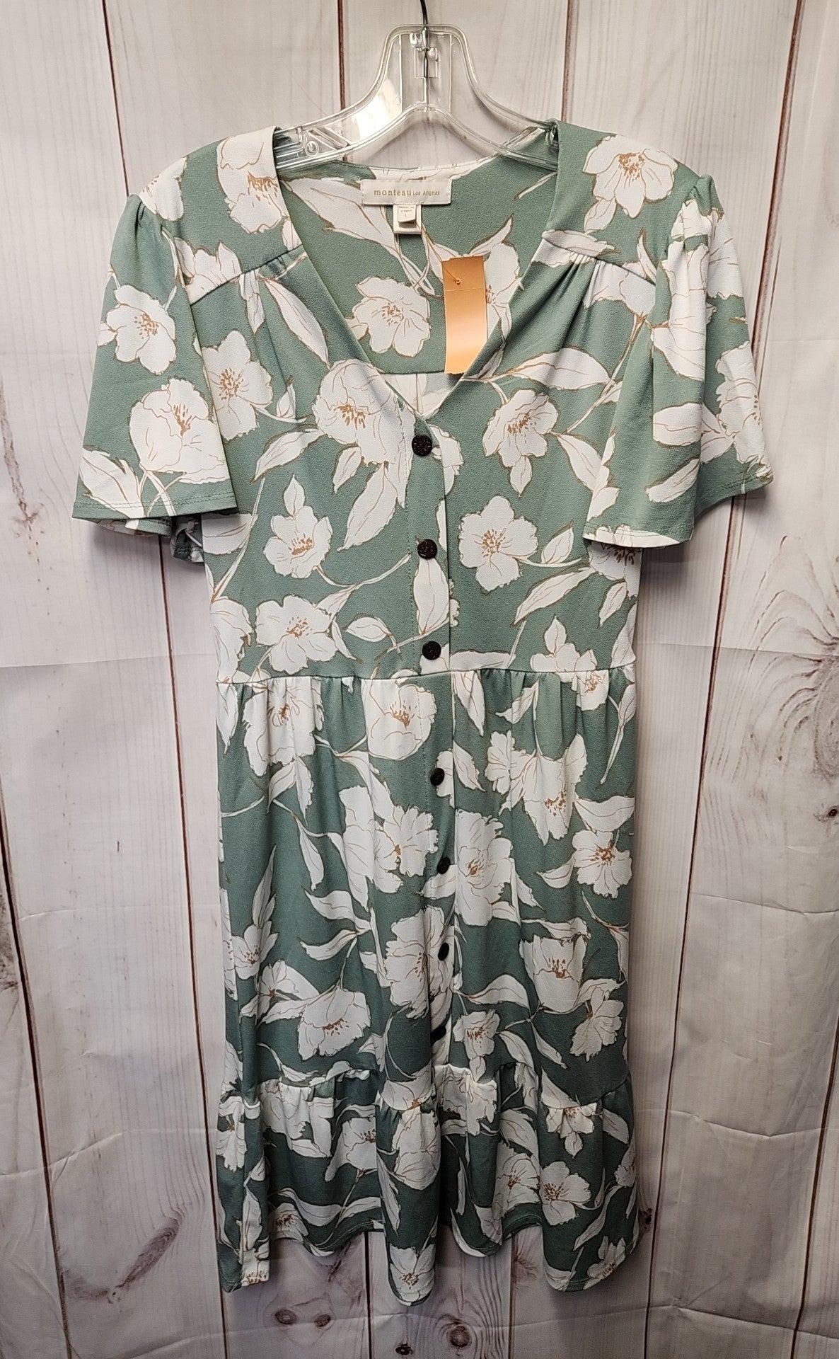Monteau Women's Size L White & Green Floral Dress