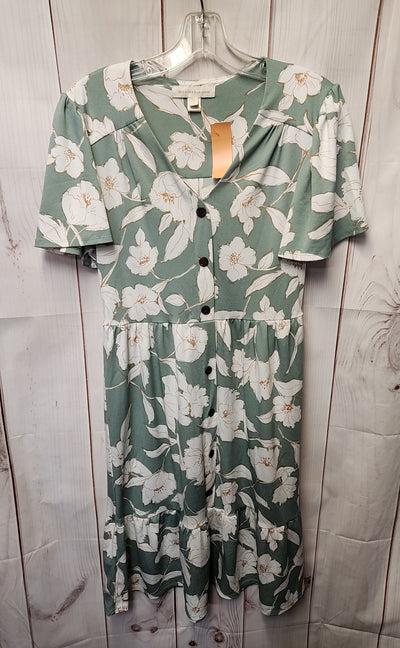 Monteau Women's Size L White & Green Floral Dress