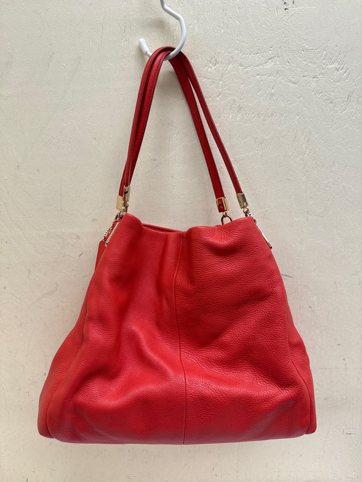 Coach Madison Phoebe F34495 Coral Orange Pebbled Leather Shoulder Bag Purse
