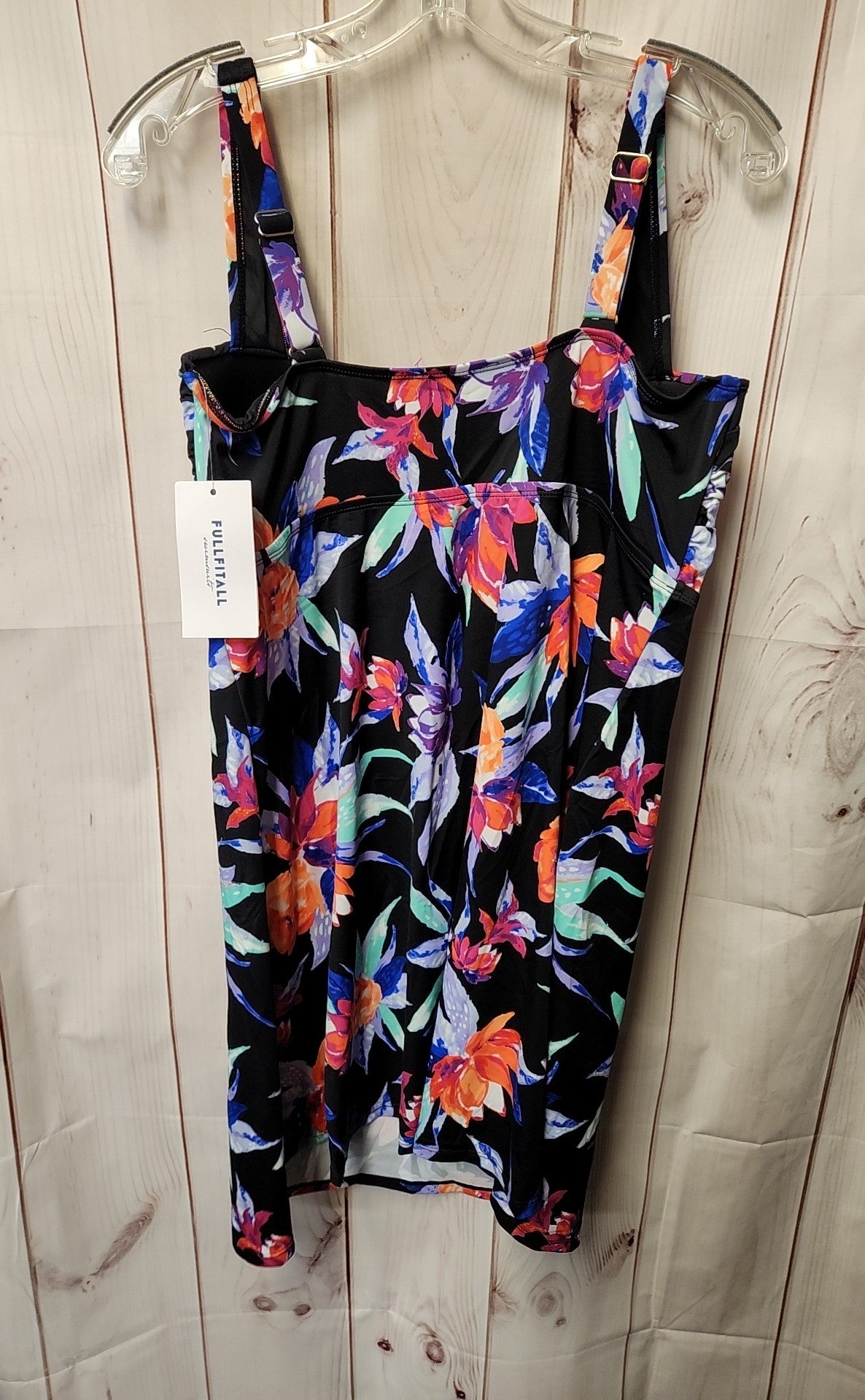 NWT FullFitAll Women's Size 16 Black Floral Swim Top