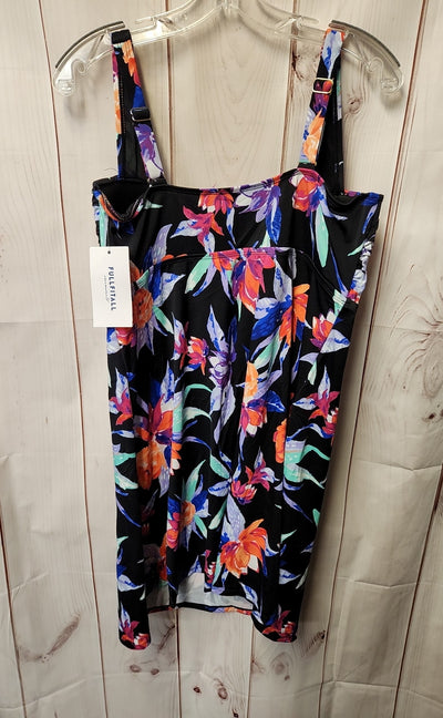 NWT FullFitAll Women's Size 16 Black Floral Swim Top