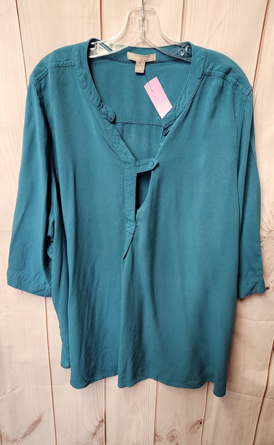 Woman Within Women's Size 2X Teal 3/4 Sleeve Top