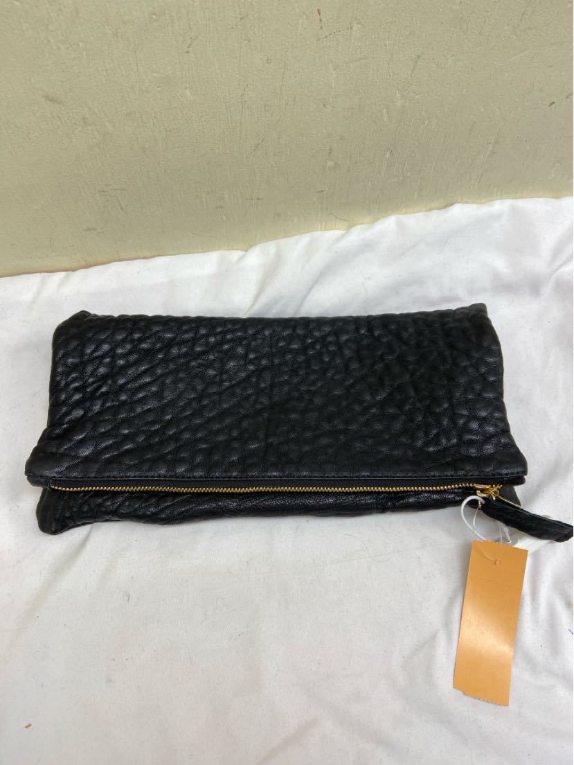Clare Vivier Foldover Black Leather Clutch