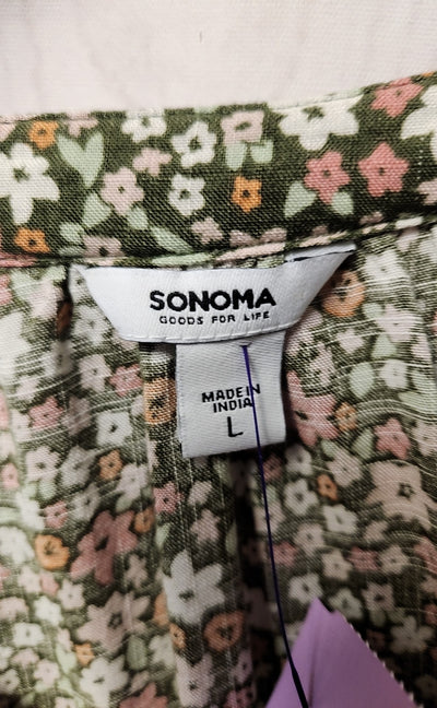 Sonoma Women's Size L Green Floral 3/4 Sleeve Top