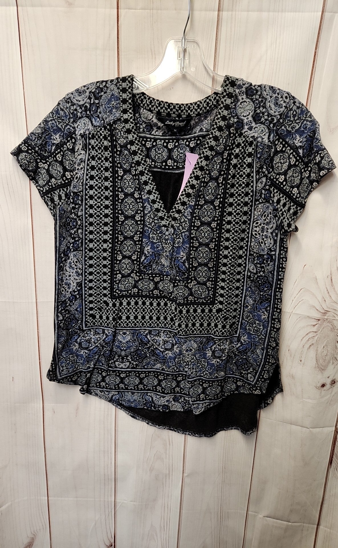 Lucky Brand Women's Size M Gray & Blue Short Sleeve Top