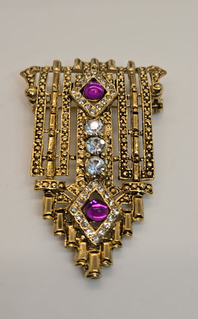 Gold Purple Stones Brooch Pin