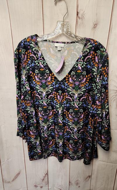 J Jill Women's Size XL Blue Floral 3/4 Sleeve Top