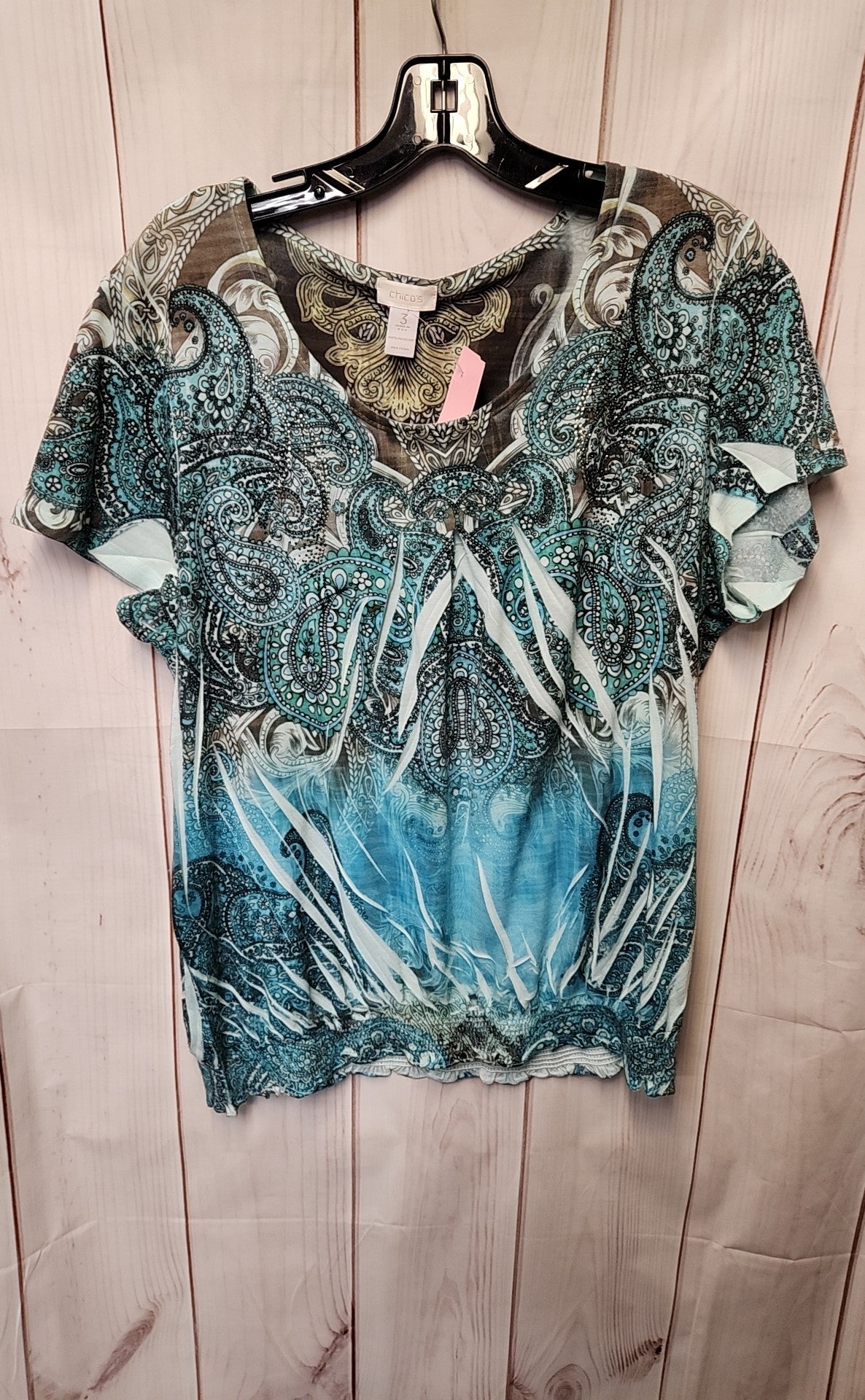 Chico's Women's Size 3 = US XL Green Short Sleeve Top