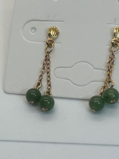 Gold chain with green balls Beads Earrings