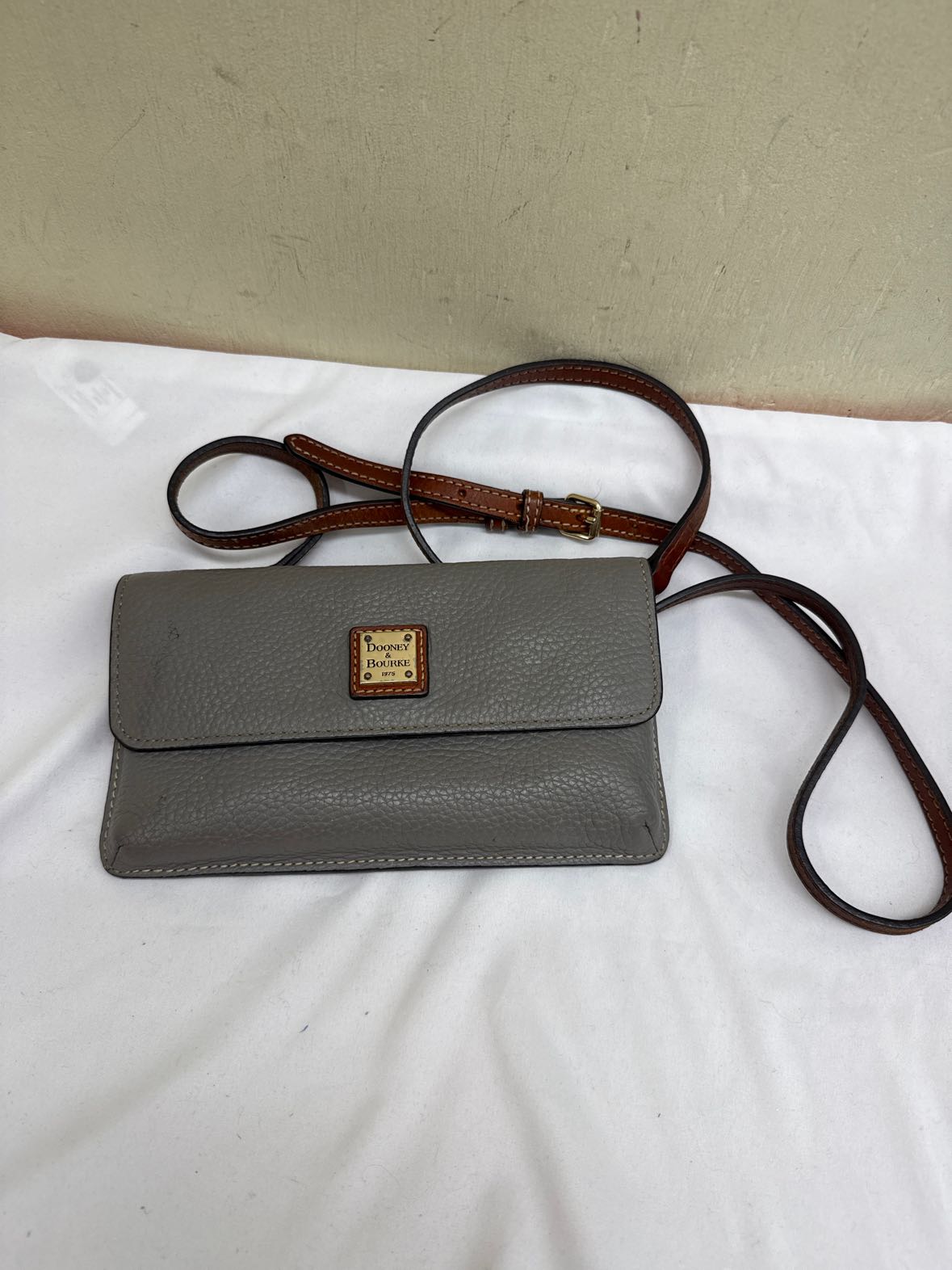 Dooney & Bourke Gray Leather Crossbody Purse Bag AS IS - stained inside