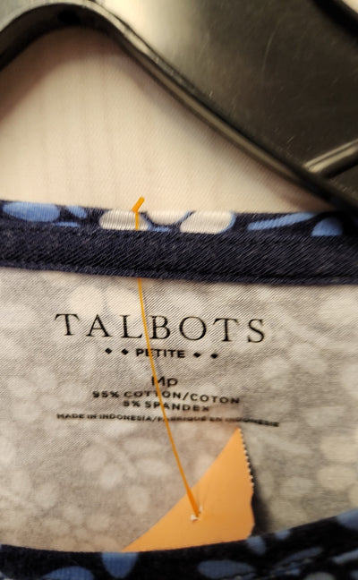 Talbots Women's Size M Petite Blue Floral Long Sleeve Top