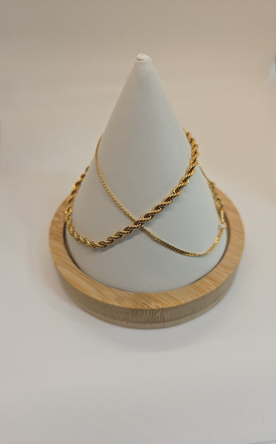2 Piece Gold Rope 7-1/4" & flat Bracelet set