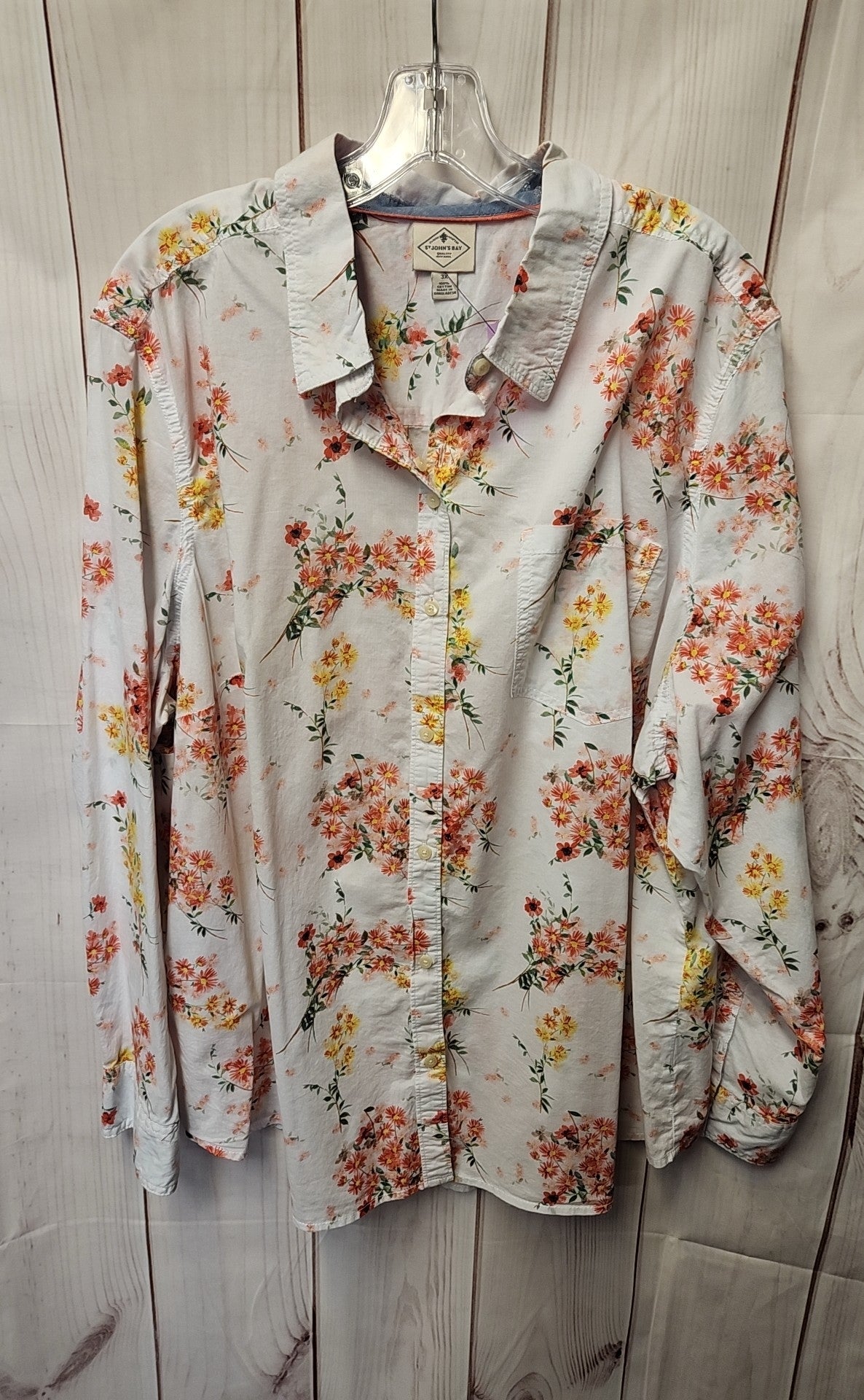 St Johns Bay Women's Size 3X White Floral Long Sleeve Top