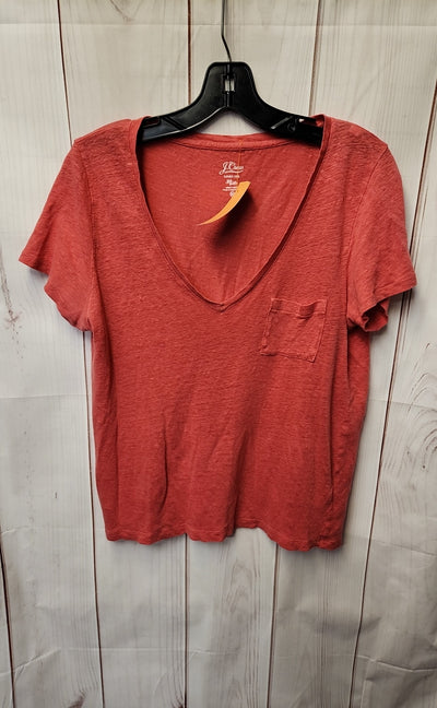 J Crew Women's Size M Red Linen Short Sleeve Top