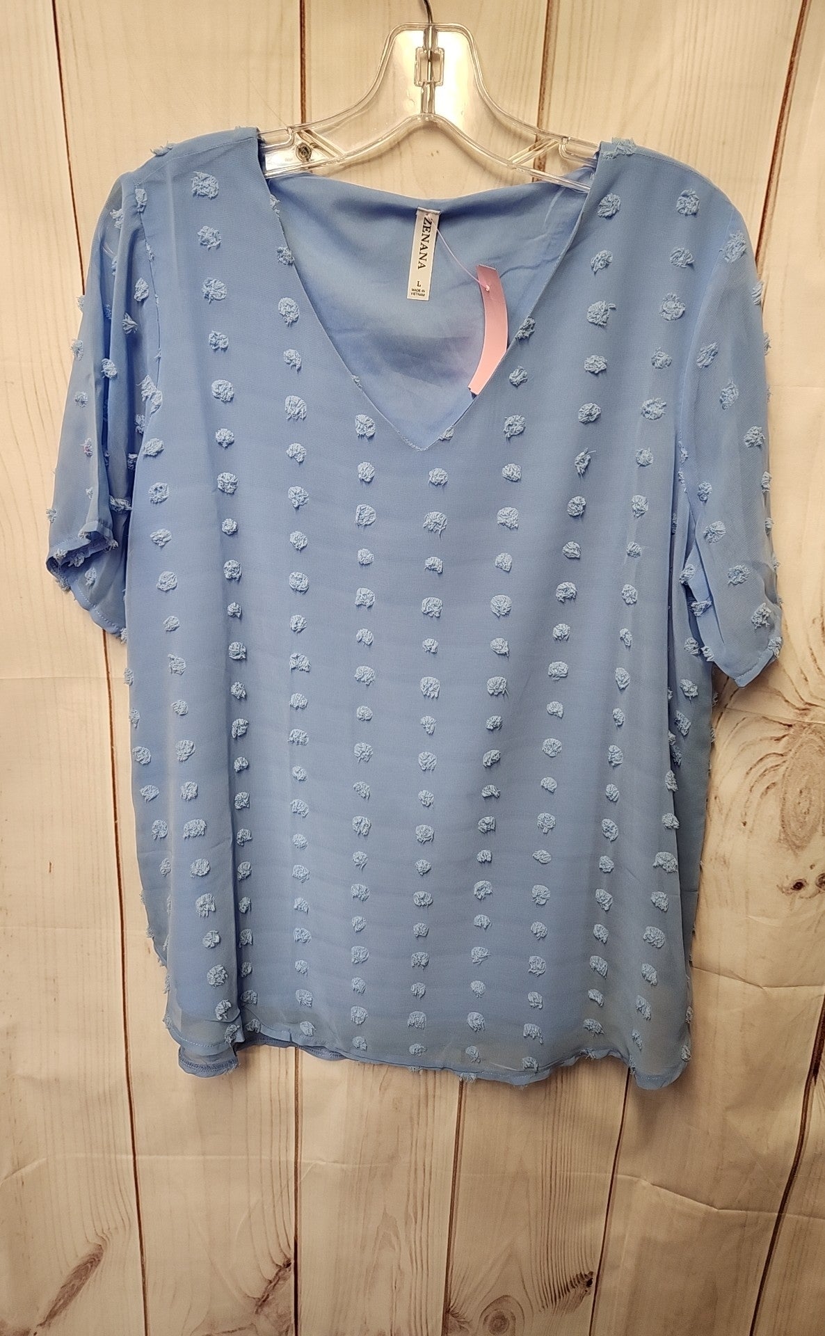 Zenana Women's Size L Light Blue Short Sleeve Top