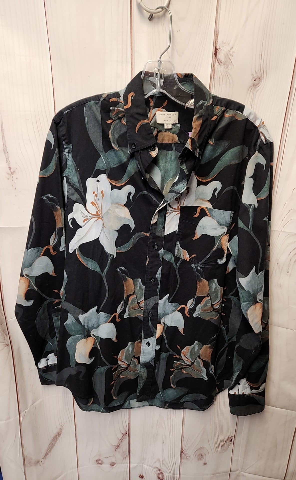 Club Monaco Men's Size M Black Floral Shirt