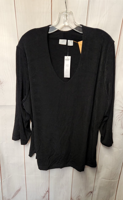 NWT Chico's Travelers Women's Size 4 = US 18/20 Black 3/4 Sleeve Top