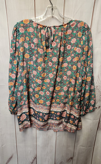 Lauren Conrad Women's Size L Green Floral 3/4 Sleeve Top