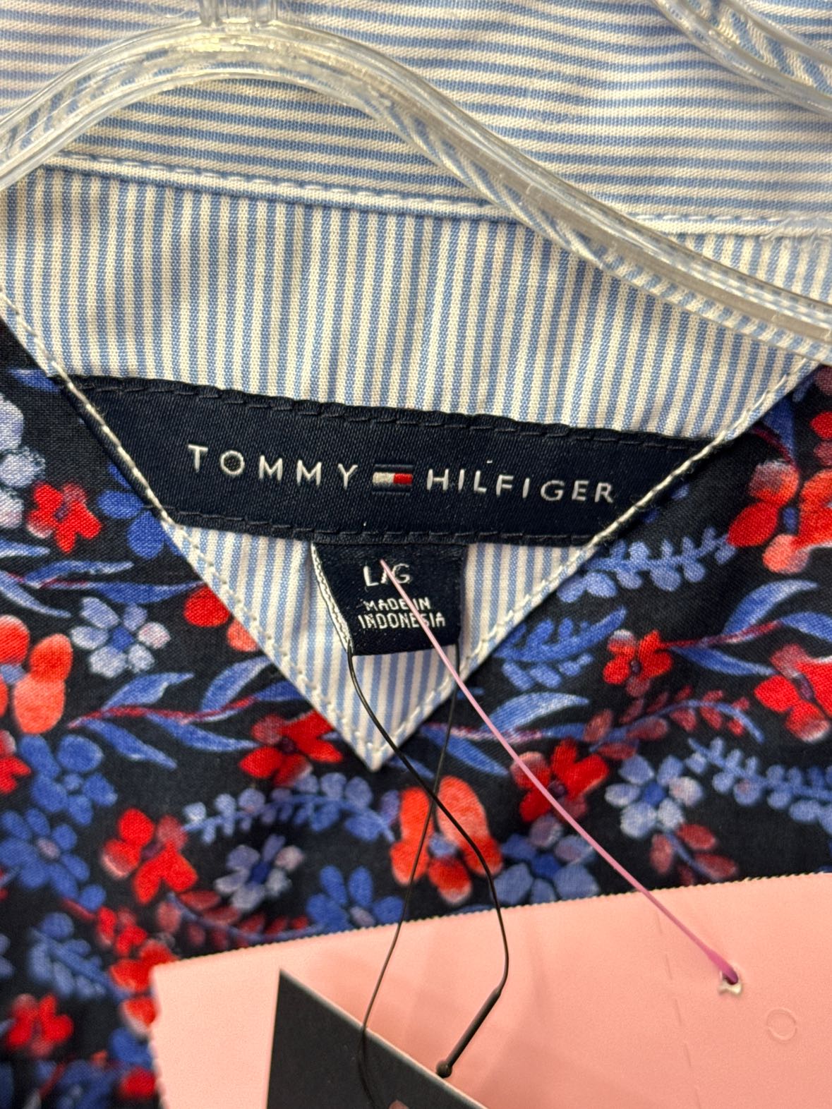 NWT Tommy Hilfiger Women's Size L Blue Floral Long Sleeve Top