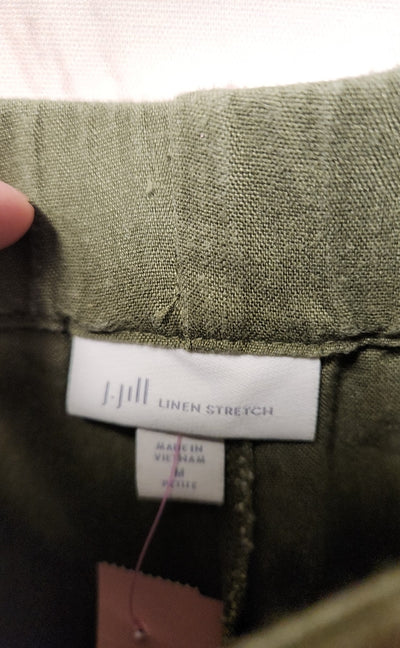 J Jill Women's Size M Petite Olive Green Linen Blend Pants