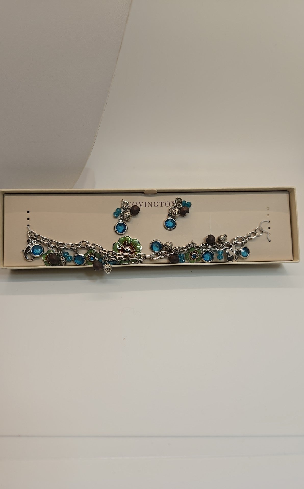 NIB Covington Blue Floral Bracelet & Earrings Jewelry Set