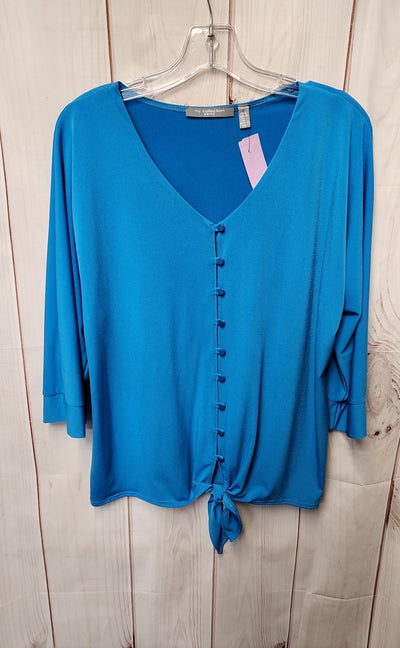 NY Collection Women's Size XL Petite Blue 3/4 Sleeve Top