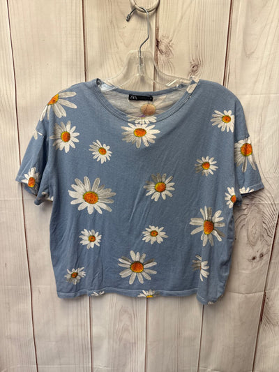 Zara Women's Size S Blue Floral Short Sleeve Top