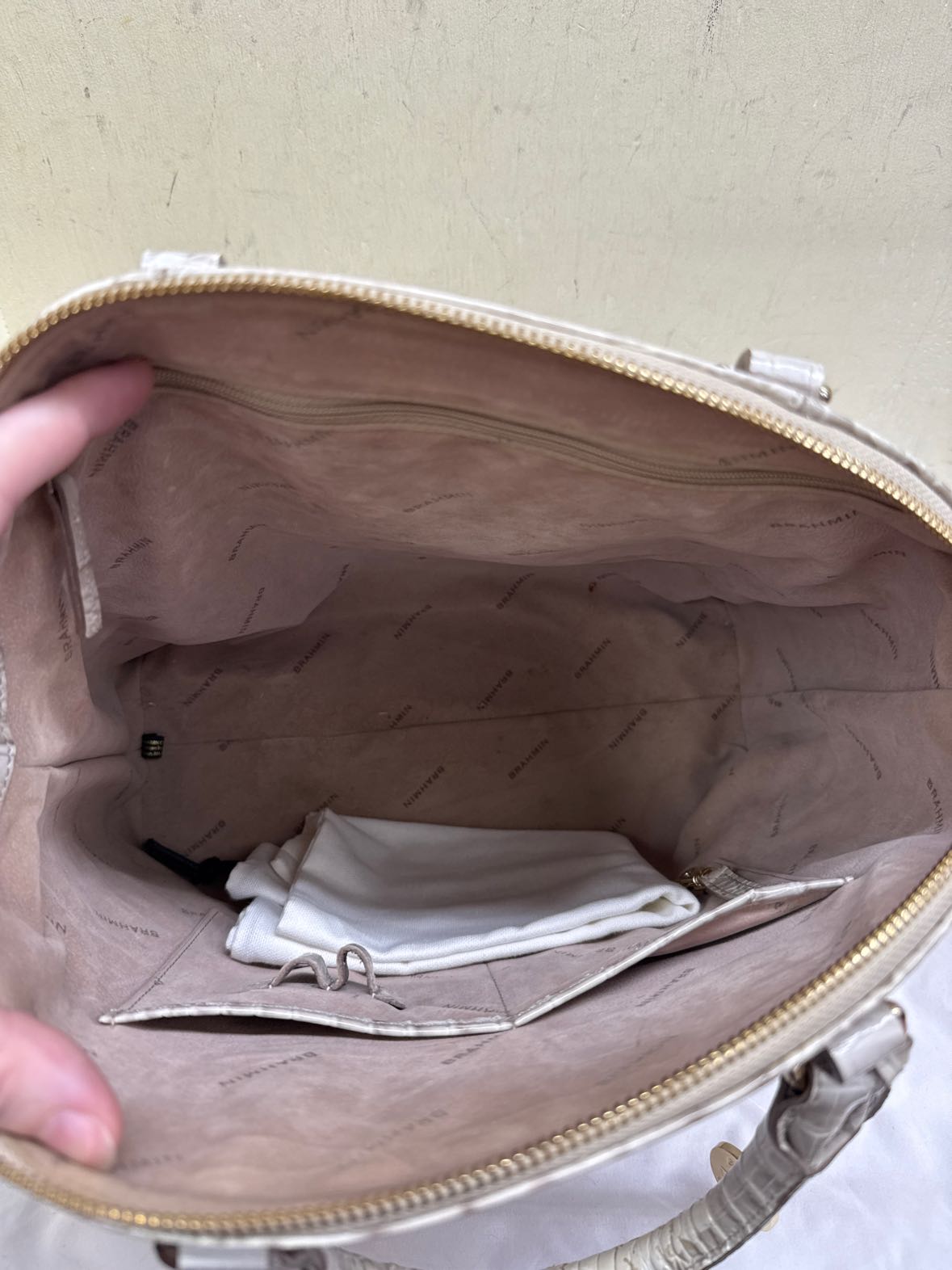 Brahmin White Leather Large Duxbury Satchel Purse Bag