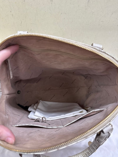 Brahmin White Leather Large Duxbury Satchel Purse Bag