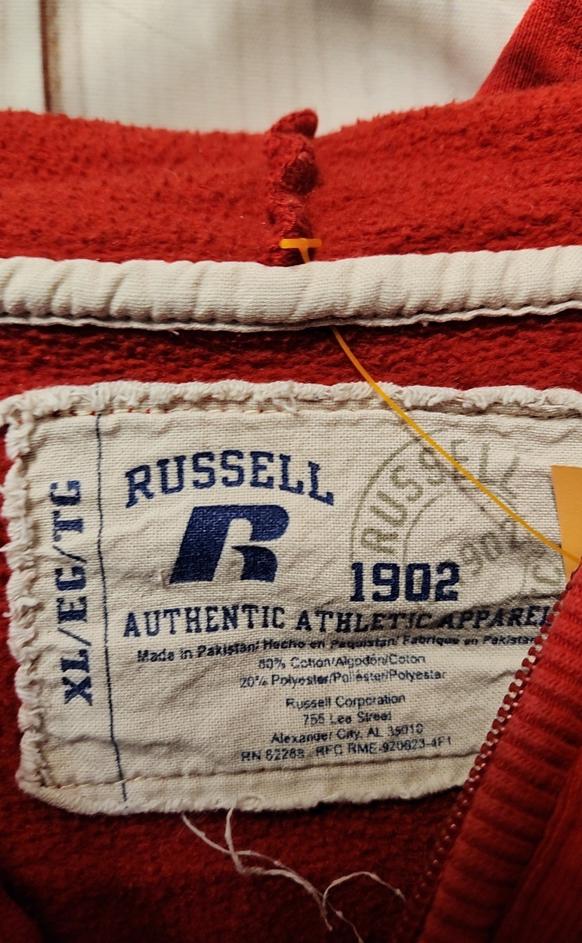 Russell Men's Size XL Red Full Zip Hooded Sweatshirt
