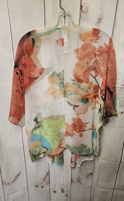 Chico's Women's Size 2 = US L White Floral Cardigan