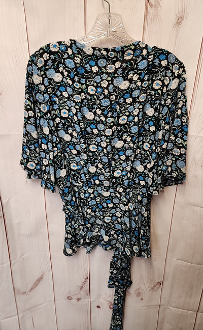 Loft Women's Size XL Black Floral Short Sleeve Top