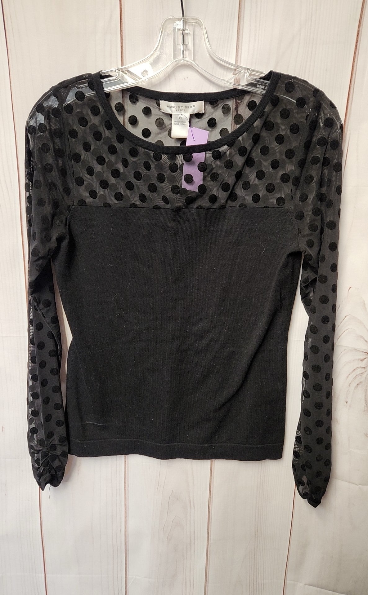 August Silk Women's Size S Petite Black Long Sleeve Top