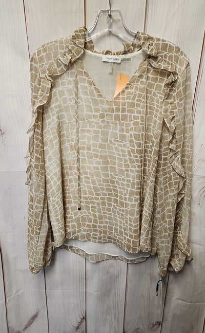 NWT Calvin Klein Women's Size S Beige Animal Print Long Sleeve Top