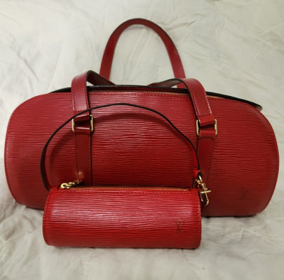 COA Louis Vuitton Epi Red Soufflot Papillion with Pouchette Pouch Purse Bag