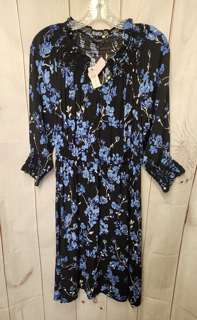 NWT Talbots Women's Size S Petite Black & Blue Floral Dress