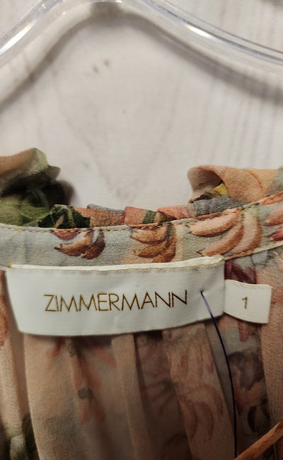 Zimmermann Women's Size 6 Peach Floral Long Sleeve Top
