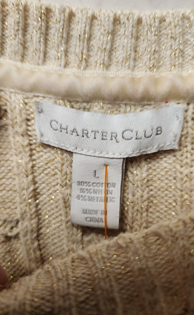 Charter Club Women's Size L Beige Metallic Sweater