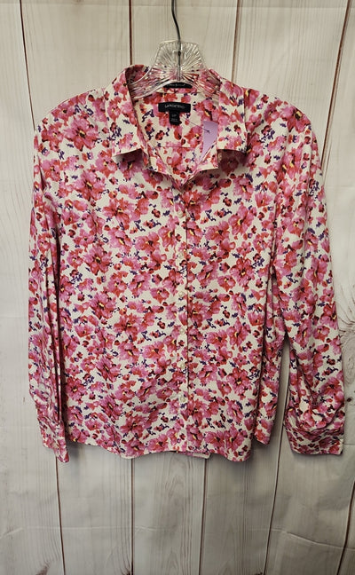 Lands End Women's Size 12 Petite Pink Floral Long Sleeve Top