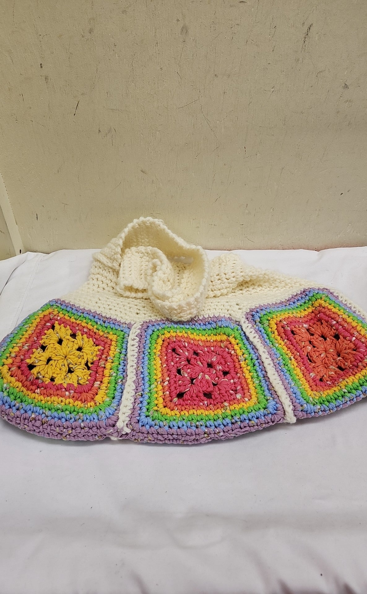 Handmade Crochet Rainbow Flannel Lined Purse Bag